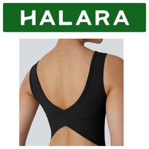 HALARA Black U Neck Backless Crossover Barre Ballet Dance Tank Top